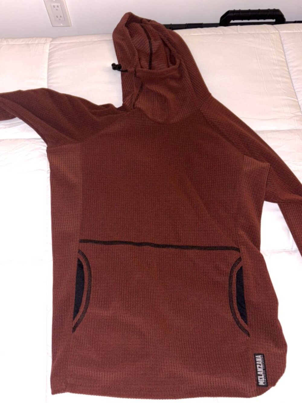 Melanzana Micro Grid Fleece Hoodie Men’s Small Rust Brown Melly